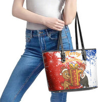 Chile Christmas Leather Tote Bag with Flag Colors Tree Reindeer Condor and Gift Design - Wonder Print Shop