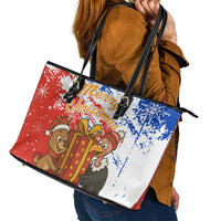Chile Christmas Leather Tote Bag with Flag Colors Tree Reindeer Condor and Gift Design - Wonder Print Shop