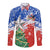 Chile Christmas Long Sleeve Button Shirt with Flag Colors Tree Reindeer Condor and Gift Design - Wonder Print Shop