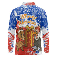 Chile Christmas Long Sleeve Polo Shirt with Flag Colors Tree Reindeer Condor and Gift Design - Wonder Print Shop
