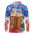 Chile Christmas Long Sleeve Polo Shirt with Flag Colors Tree Reindeer Condor and Gift Design - Wonder Print Shop