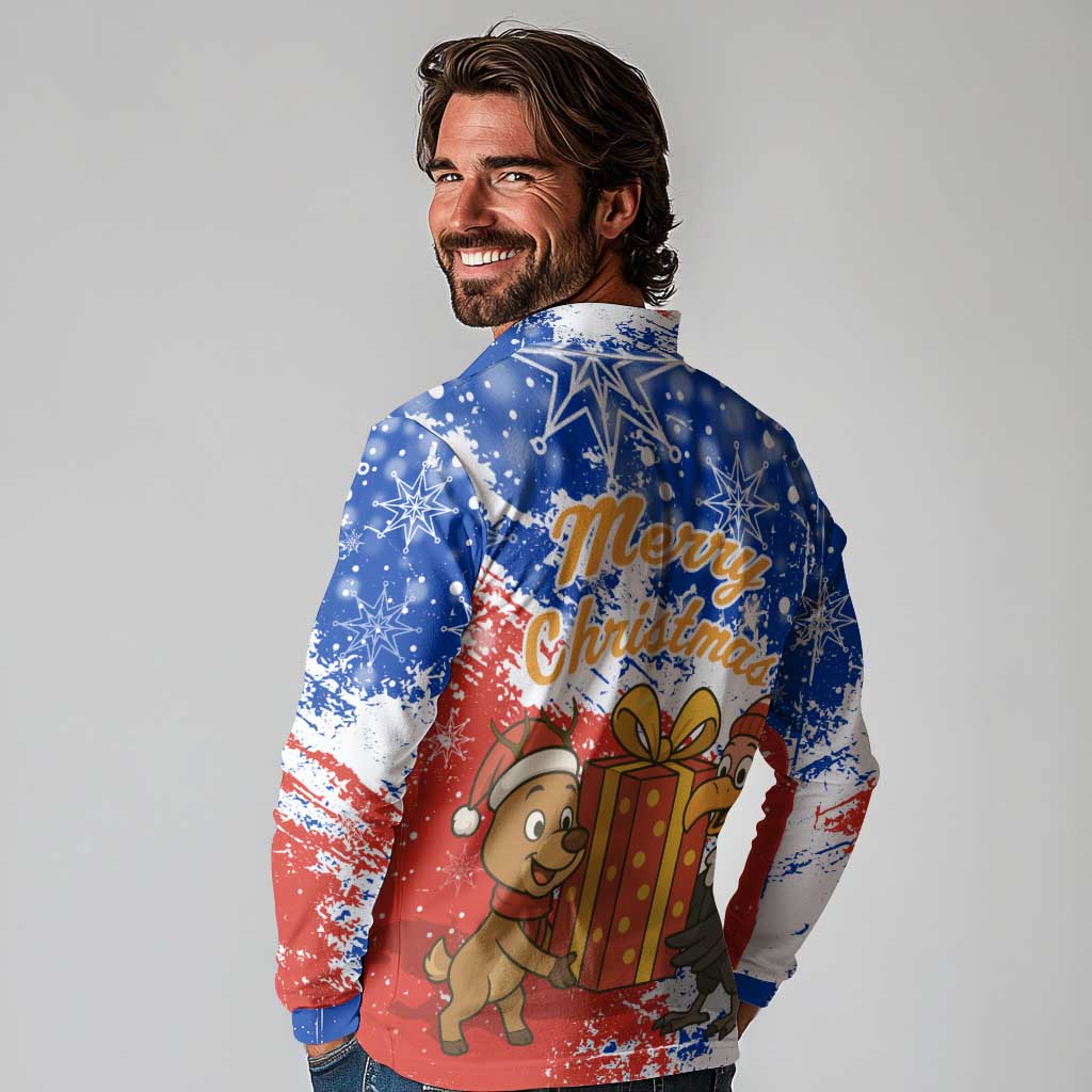 Chile Christmas Long Sleeve Polo Shirt with Flag Colors Tree Reindeer Condor and Gift Design - Wonder Print Shop