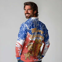 Chile Christmas Long Sleeve Polo Shirt with Flag Colors Tree Reindeer Condor and Gift Design - Wonder Print Shop