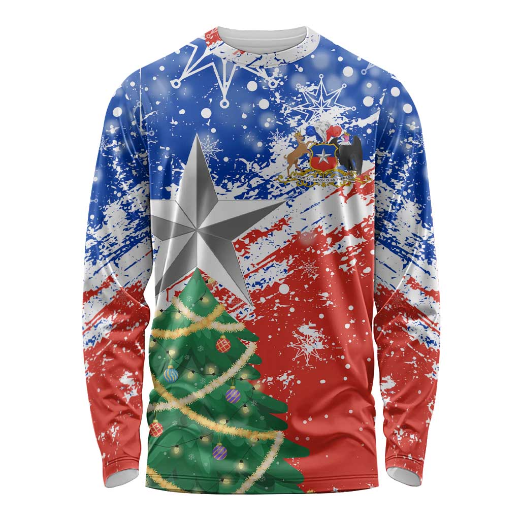 Chile Christmas Long Sleeve Shirt with Flag Colors Tree Reindeer Condor and Gift Design - Wonder Print Shop