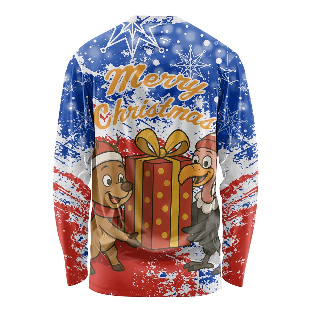 Chile Christmas Long Sleeve Shirt with Flag Colors Tree Reindeer Condor and Gift Design - Wonder Print Shop