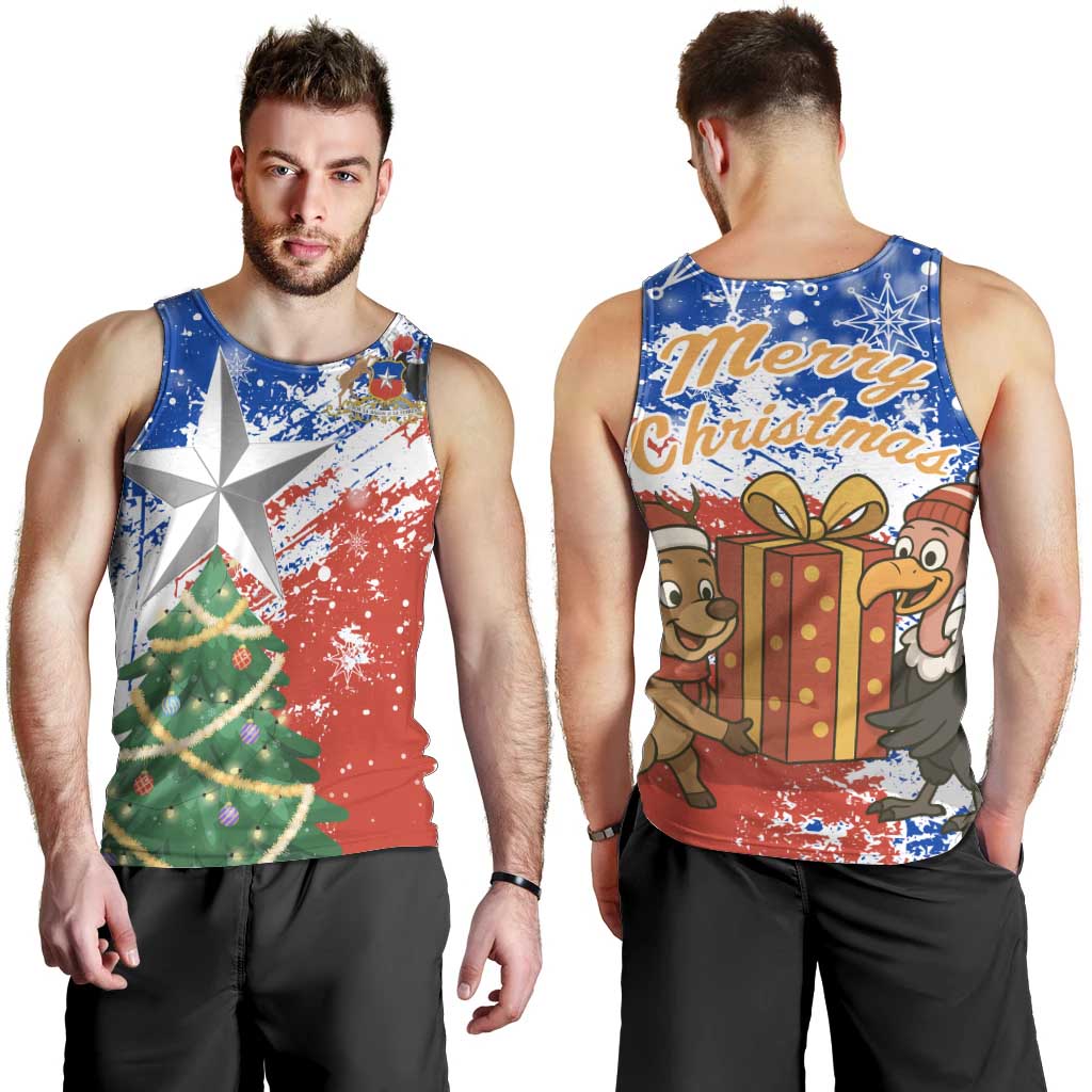 Chile Christmas Men Tank Top with Flag Colors Tree Reindeer Condor and Gift Design - Wonder Print Shop