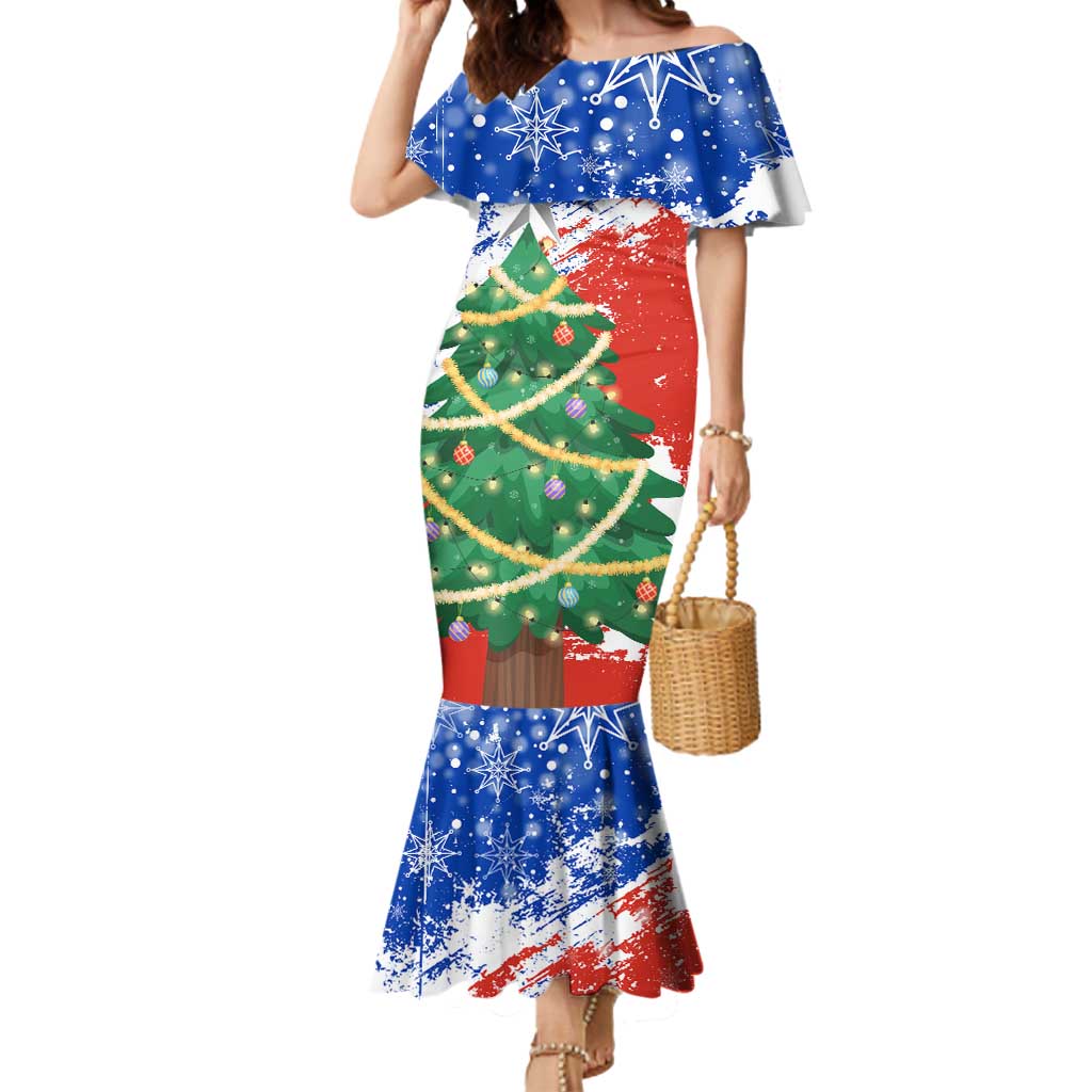 Chile Christmas Mermaid Dress with Flag Colors Tree Reindeer Condor and Gift Design - Wonder Print Shop