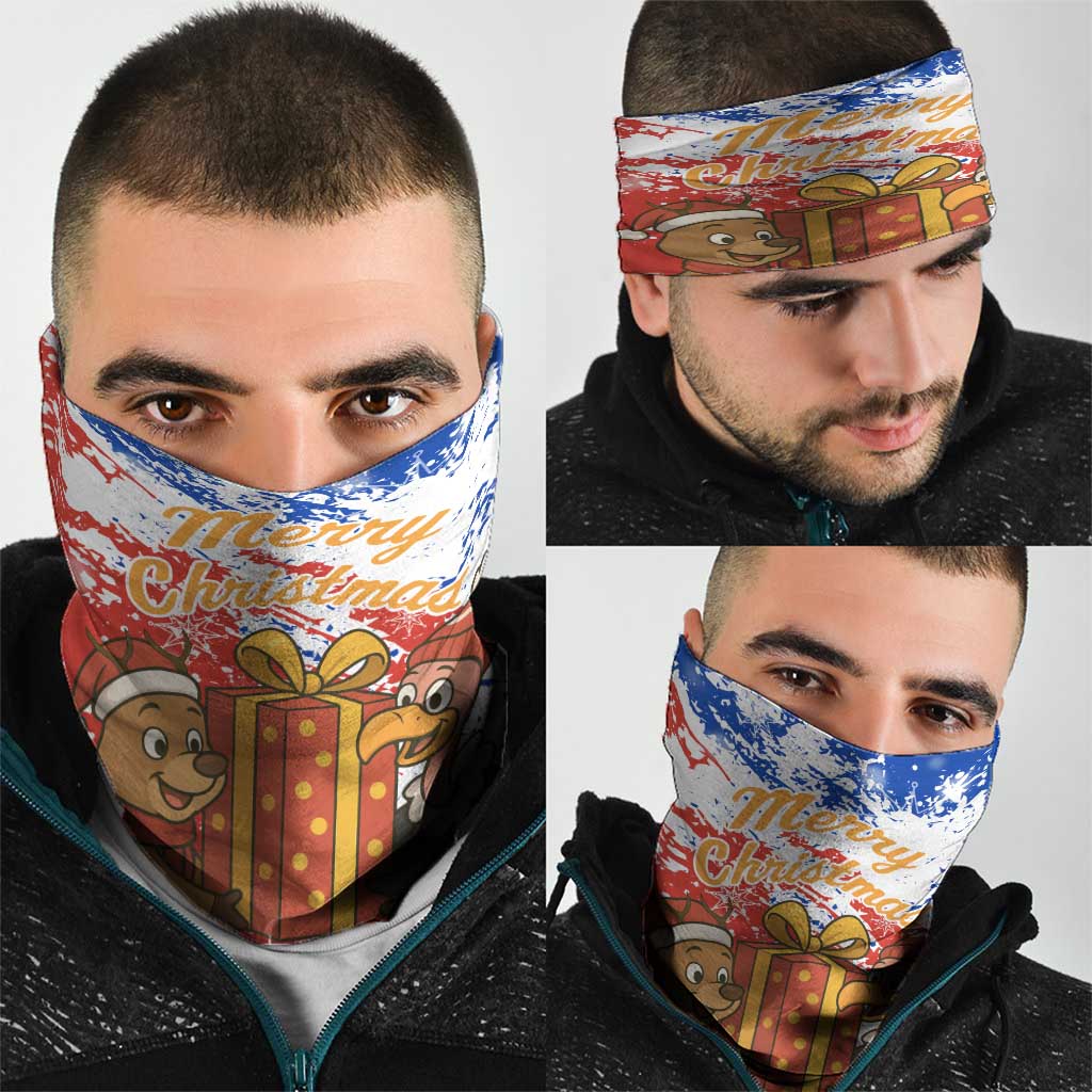 Chile Christmas Neck Gaiter with Flag Colors Tree Reindeer Condor and Gift Design - Wonder Print Shop