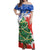 Chile Christmas Off Shoulder Maxi Dress with Flag Colors Tree Reindeer Condor and Gift Design - Wonder Print Shop