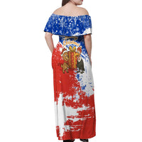 Chile Christmas Off Shoulder Maxi Dress with Flag Colors Tree Reindeer Condor and Gift Design - Wonder Print Shop