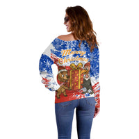 Chile Christmas Off Shoulder Sweater with Flag Colors Tree Reindeer Condor and Gift Design - Wonder Print Shop