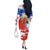 Chile Christmas Off The Shoulder Long Sleeve Dress with Flag Colors Tree Reindeer Condor and Gift Design - Wonder Print Shop