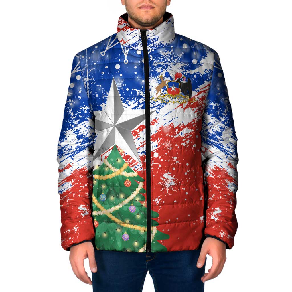 Chile Christmas Padded Jacket with Flag Colors Tree Reindeer Condor and Gift Design - Wonder Print Shop