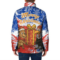 Chile Christmas Padded Jacket with Flag Colors Tree Reindeer Condor and Gift Design - Wonder Print Shop