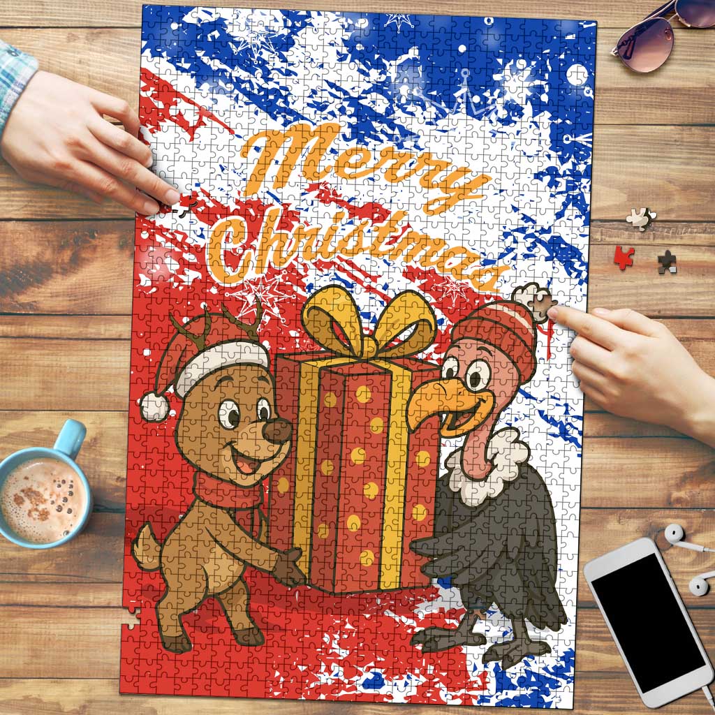 Chile Christmas Puzzle with Flag Colors Tree Reindeer Condor and Gift Design - Wonder Print Shop