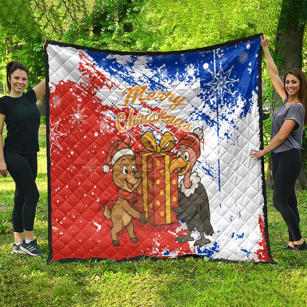 Chile Christmas Quilt with Flag Colors Tree Reindeer Condor and Gift Design - Wonder Print Shop