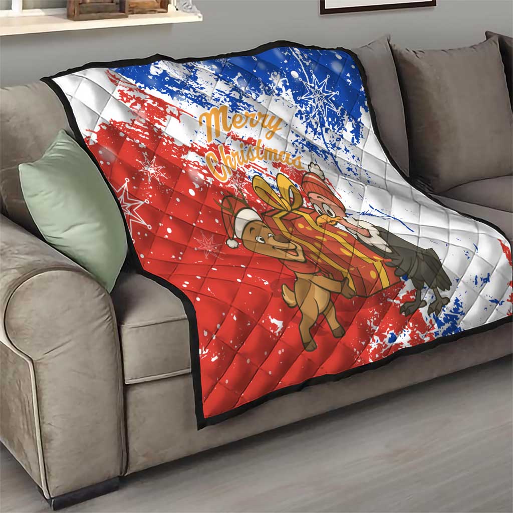 Chile Christmas Quilt with Flag Colors Tree Reindeer Condor and Gift Design - Wonder Print Shop