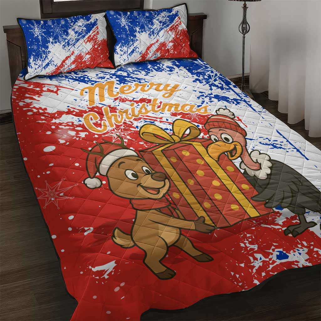 Chile Christmas Quilt Bed Set with Flag Colors Tree Reindeer Condor and Gift Design - Wonder Print Shop
