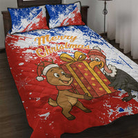 Chile Christmas Quilt Bed Set with Flag Colors Tree Reindeer Condor and Gift Design - Wonder Print Shop