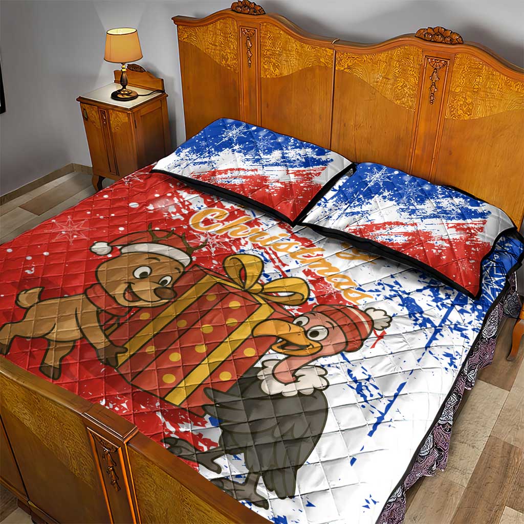 Chile Christmas Quilt Bed Set with Flag Colors Tree Reindeer Condor and Gift Design - Wonder Print Shop