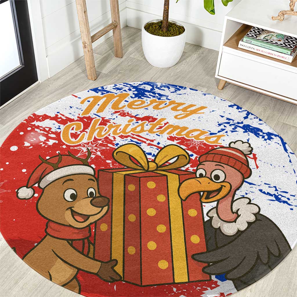 Chile Christmas Round Carpet with Flag Colors Tree Reindeer Condor and Gift Design - Wonder Print Shop