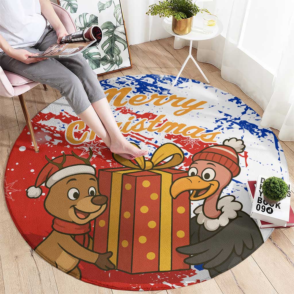 Chile Christmas Round Carpet with Flag Colors Tree Reindeer Condor and Gift Design - Wonder Print Shop