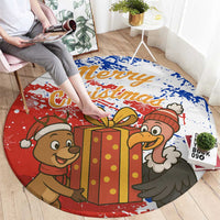 Chile Christmas Round Carpet with Flag Colors Tree Reindeer Condor and Gift Design - Wonder Print Shop