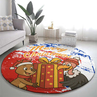 Chile Christmas Round Carpet with Flag Colors Tree Reindeer Condor and Gift Design - Wonder Print Shop