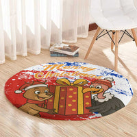 Chile Christmas Round Carpet with Flag Colors Tree Reindeer Condor and Gift Design - Wonder Print Shop