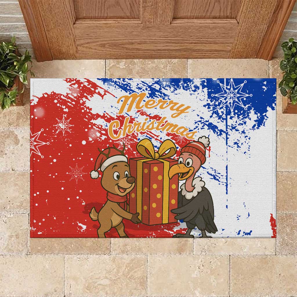 Chile Christmas Rubber Doormat with Flag Colors Tree Reindeer Condor and Gift Design - Wonder Print Shop