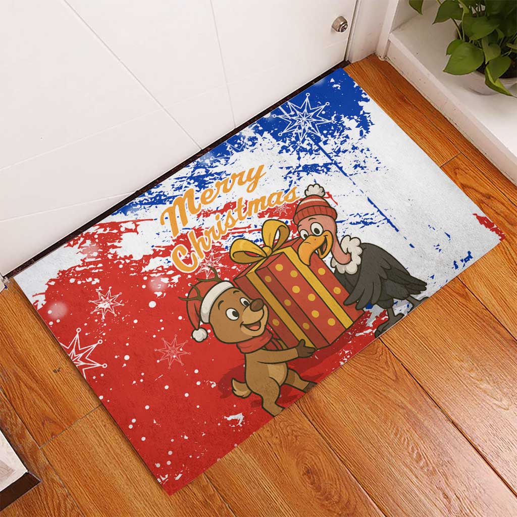 Chile Christmas Rubber Doormat with Flag Colors Tree Reindeer Condor and Gift Design - Wonder Print Shop