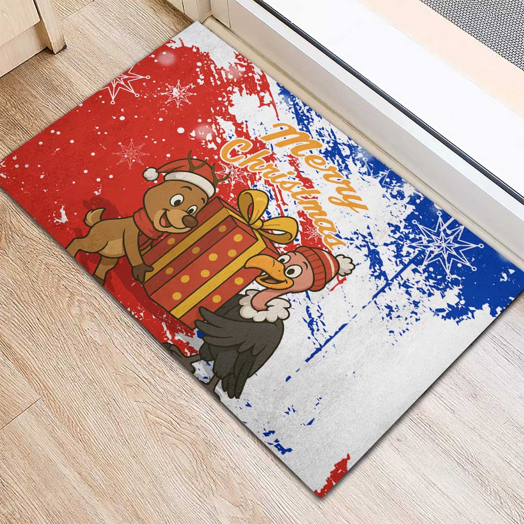 Chile Christmas Rubber Doormat with Flag Colors Tree Reindeer Condor and Gift Design - Wonder Print Shop