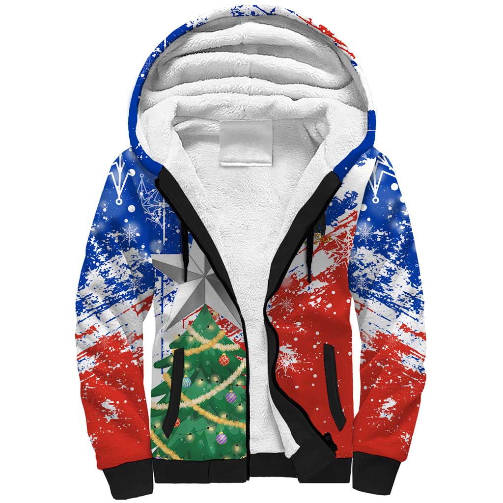 Chile Christmas Sherpa Hoodie with Flag Colors Tree Reindeer Condor and Gift Design - Wonder Print Shop