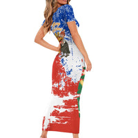Chile Christmas Short Sleeve Bodycon Dress with Flag Colors Tree Reindeer Condor and Gift Design - Wonder Print Shop