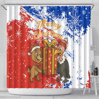 Chile Christmas Shower Curtain with Flag Colors Tree Reindeer Condor and Gift Design - Wonder Print Shop