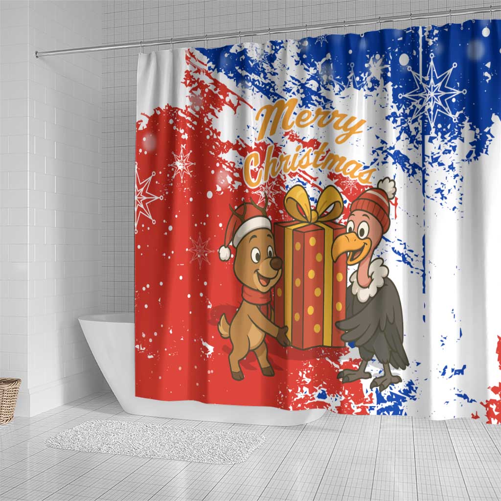 Chile Christmas Shower Curtain with Flag Colors Tree Reindeer Condor and Gift Design - Wonder Print Shop