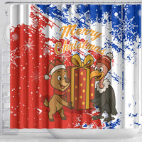 Chile Christmas Shower Curtain with Flag Colors Tree Reindeer Condor and Gift Design - Wonder Print Shop