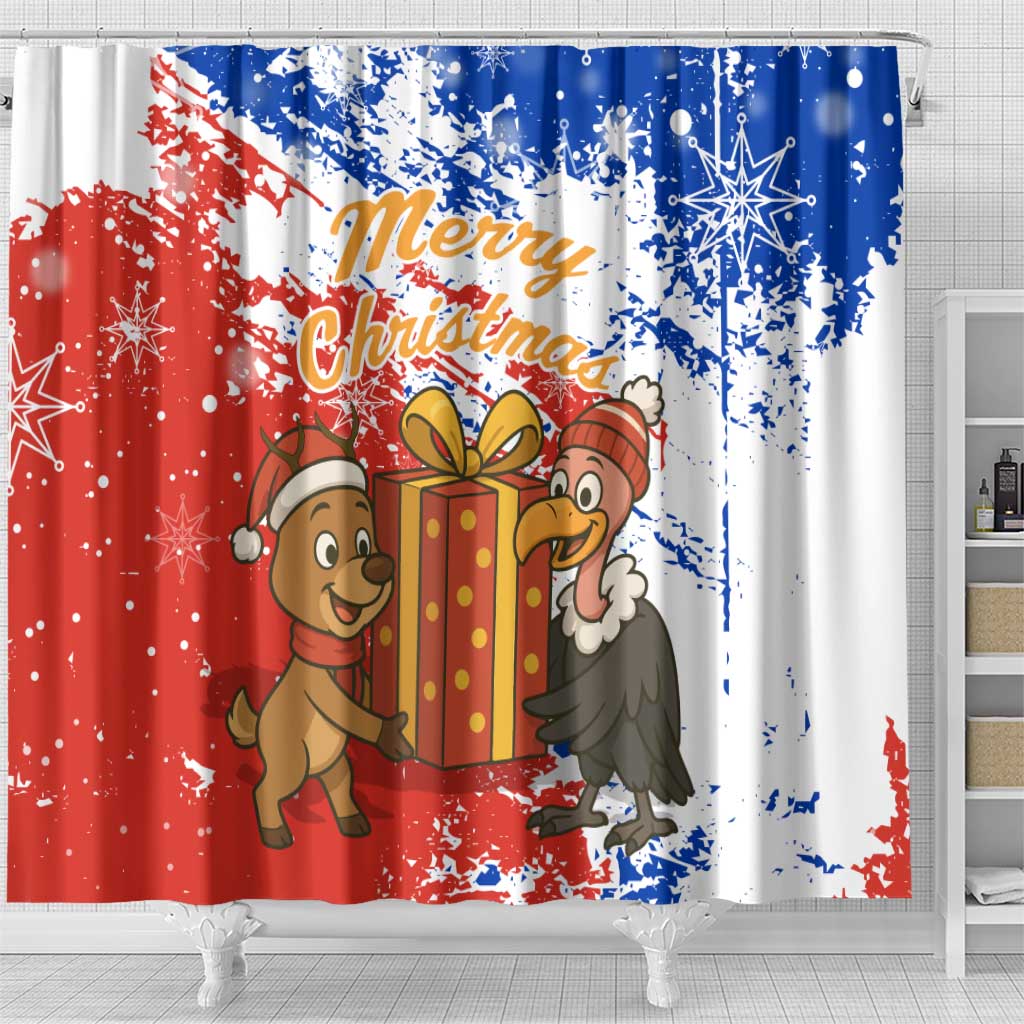 Chile Christmas Shower Curtain with Flag Colors Tree Reindeer Condor and Gift Design - Wonder Print Shop