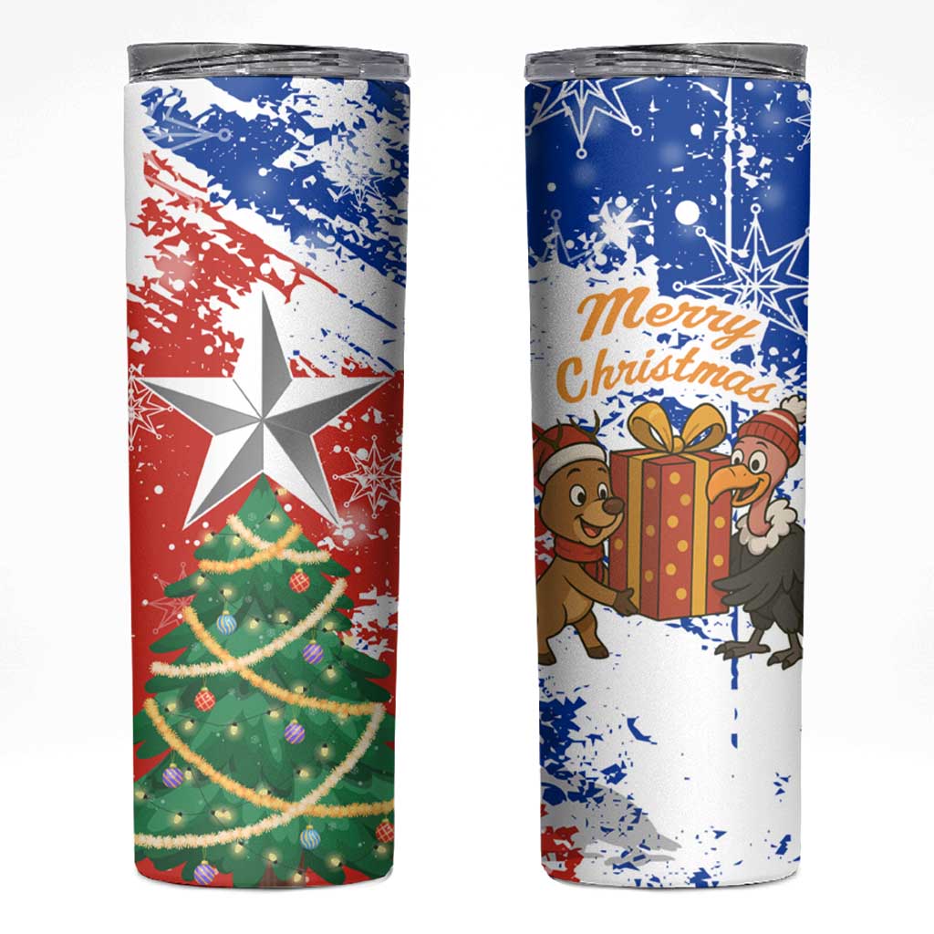 Chile Christmas Skinny Tumbler with Flag Colors Tree Reindeer Condor and Gift Design - Wonder Print Shop