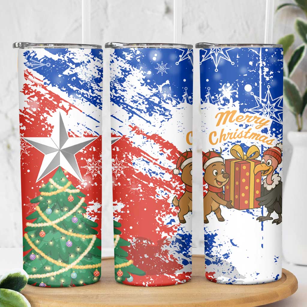 Chile Christmas Skinny Tumbler with Flag Colors Tree Reindeer Condor and Gift Design - Wonder Print Shop