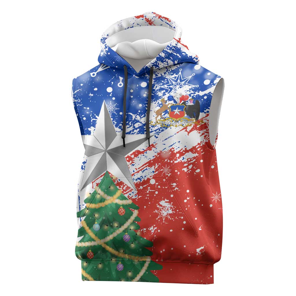 Chile Christmas Sleeveless Hoodie with Flag Colors Tree Reindeer Condor and Gift Design - Wonder Print Shop