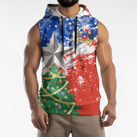Chile Christmas Sleeveless Hoodie with Flag Colors Tree Reindeer Condor and Gift Design - Wonder Print Shop