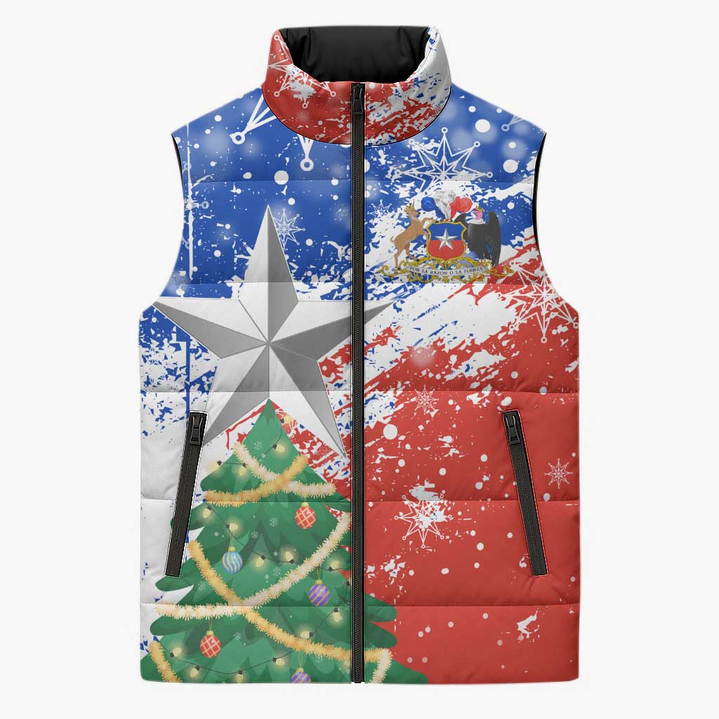 Chile Christmas Sleeveless Puffer Jacket with Flag Colors Tree Reindeer Condor and Gift Design - Wonder Print Shop
