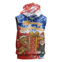 Chile Christmas Sleeveless Zip Hoodie with Flag Colors Tree Reindeer Condor and Gift Design - Wonder Print Shop