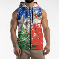 Chile Christmas Sleeveless Zip Hoodie with Flag Colors Tree Reindeer Condor and Gift Design - Wonder Print Shop