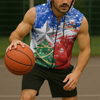 Chile Christmas Sleeveless Zip Hoodie with Flag Colors Tree Reindeer Condor and Gift Design - Wonder Print Shop