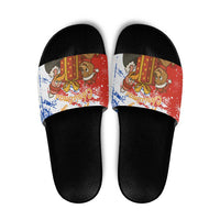 Chile Christmas Slide Sandals with Flag Colors Tree Reindeer Condor and Gift Design - Wonder Print Shop