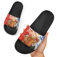Chile Christmas Slide Sandals with Flag Colors Tree Reindeer Condor and Gift Design - Wonder Print Shop