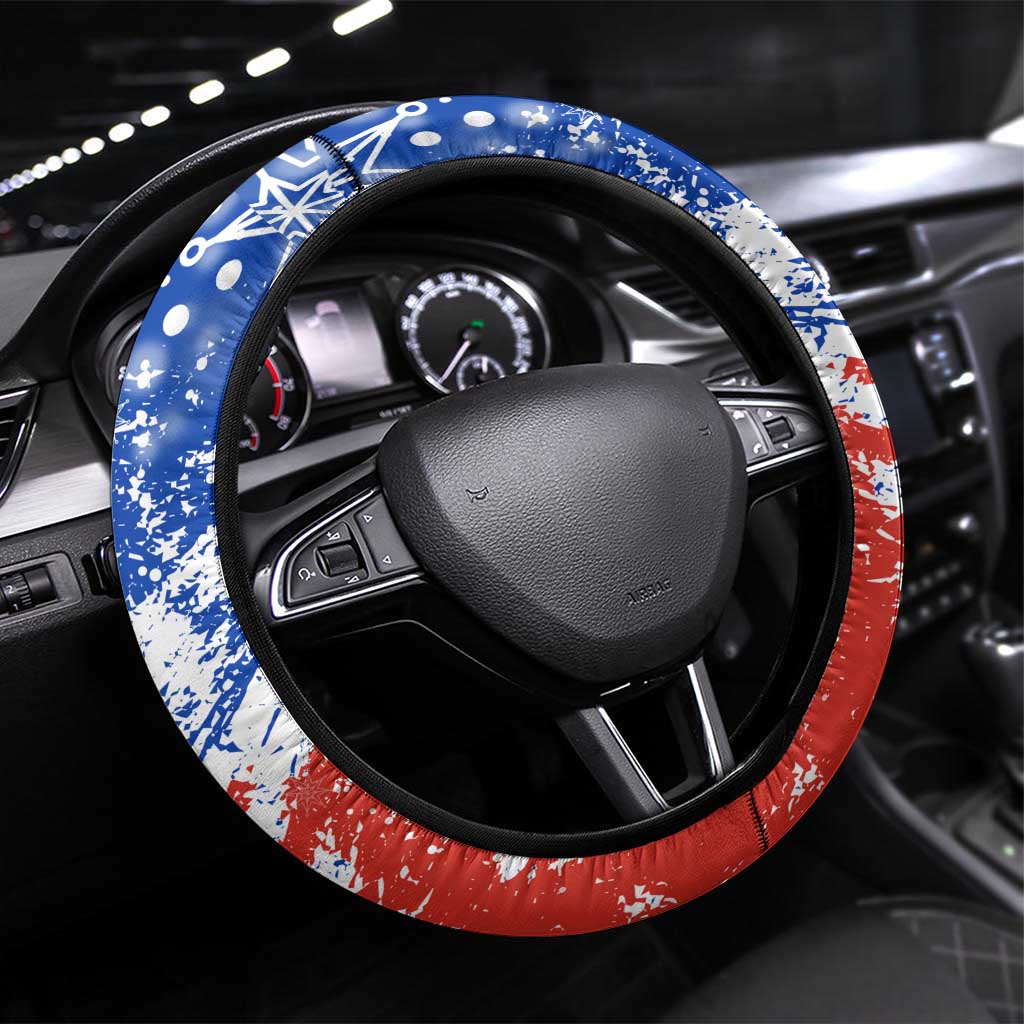Chile Christmas Steering Wheel Cover with Flag Colors Tree Reindeer Condor and Gift Design - Wonder Print Shop