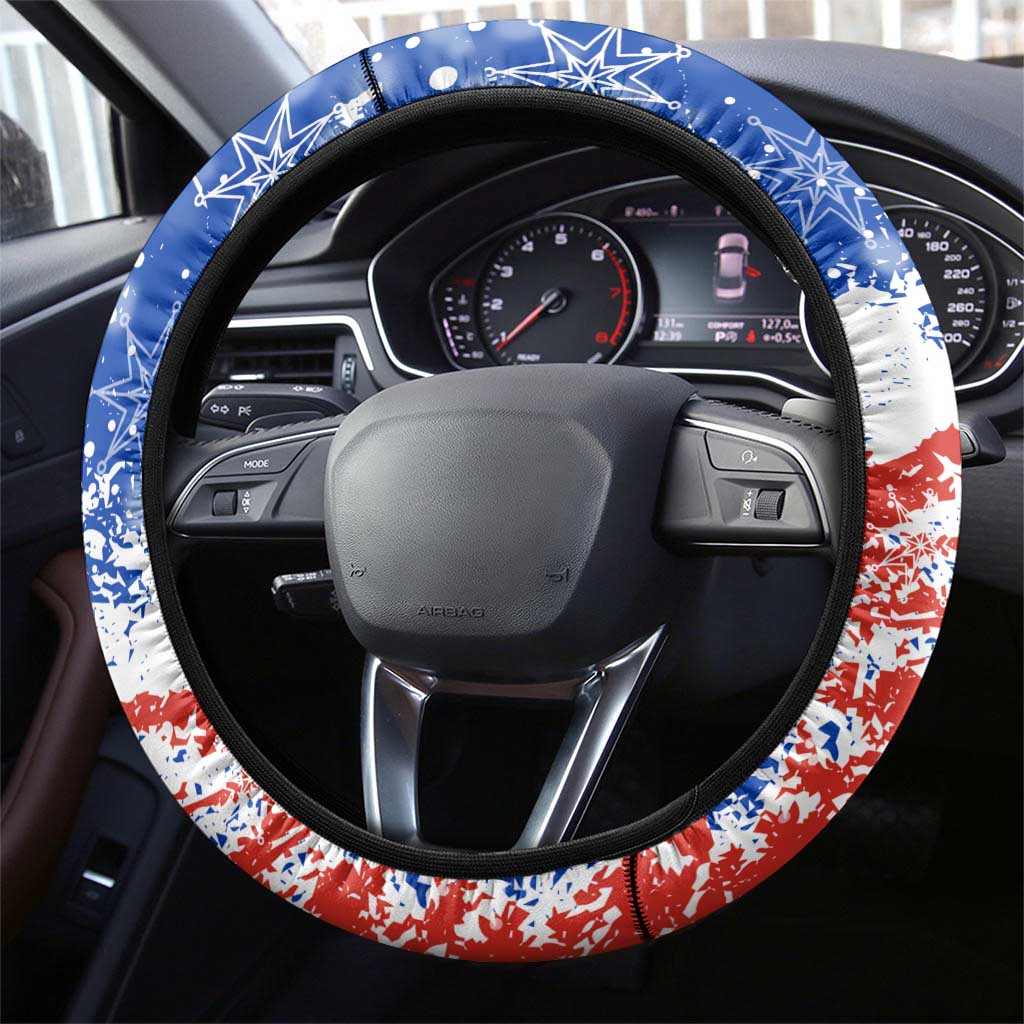 Chile Christmas Steering Wheel Cover with Flag Colors Tree Reindeer Condor and Gift Design - Wonder Print Shop